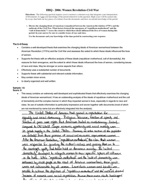 Analyzing FRQ and DBQ Essays (Examples) - DBQ - 2006: Women Revolution ...