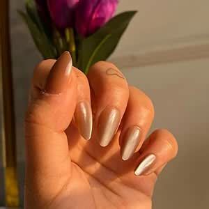 Glossara Metallic Nude Almond Nail Extensions – 24pcs Glossy Press On ...