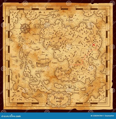 Old Pirate Treasure Map, Vector Worn Parchment Stock Vector ...