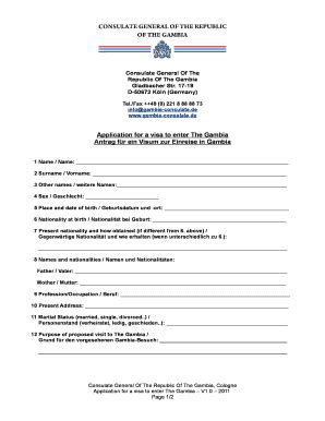 Fillable Online docu-legal Application for a visa to enter The Gambia ...