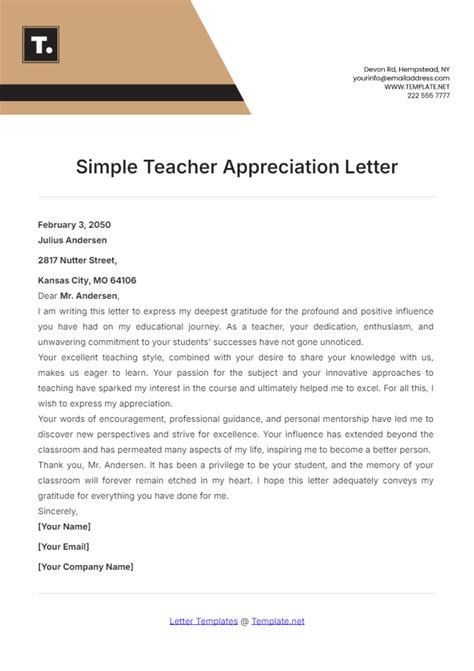Teacher Appreciation Letter
