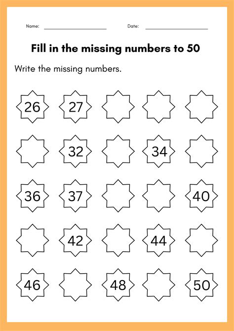 fill in the missing numbers to 50 worksheet - kindergarten numbers 1 to ...