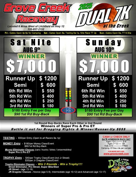 Grove Creek Raceway - Schedule