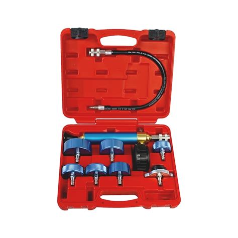 Kit Controllo Tenuta Impianto Raffreddamento Auto – 21 Pezzi, Con 14 Tappi Specifici, 4 Adattatori E Pompa A Attacco Rapido