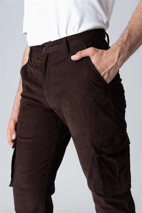 Buy Brown Coffee Corduroy Stretch Cargo Pants Online in India