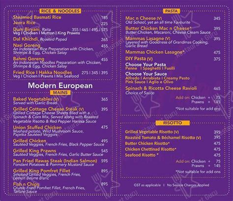 Menu at The Union Bar and Eating House, Navi Mumbai