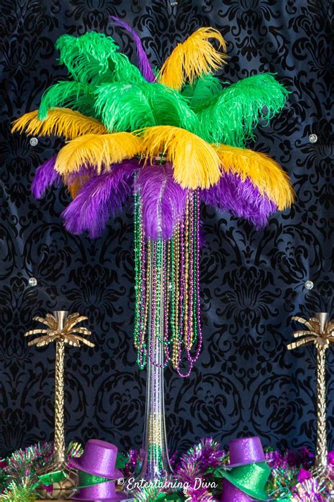 Purple, Green and Gold Mardi Gras Feather Centerpiece for Fabulous ...