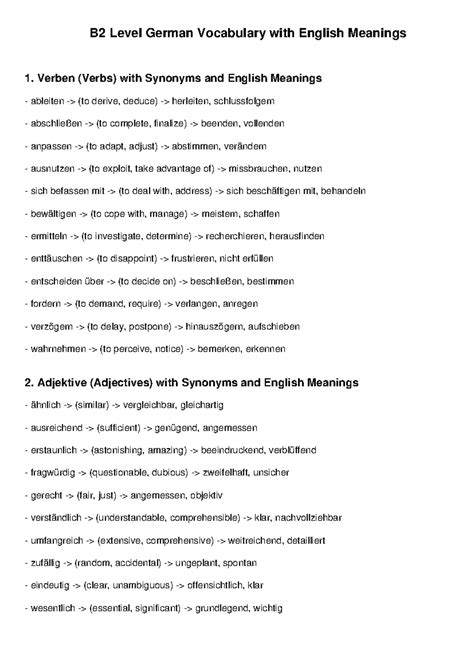 B1 English Synonyms List: Comprehensive Guide for Study - Studocu
