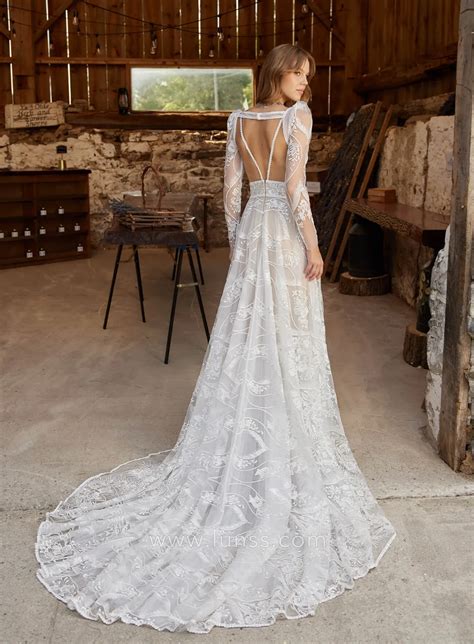 Optional Sleeve Spaghetti Strap Boho Lace Wedding Dress - Lunss