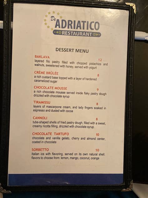 Menu at De Adriatico Restaurant, Fort Myers