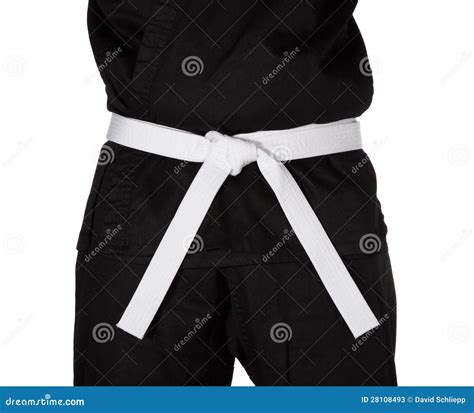 Karate White Belt Tied Around Torso Black Uniform Stock Image - Image ...