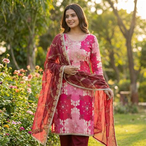 Elegant Pink Sequins Embroidered Cotton Silk Dress Material With Digit