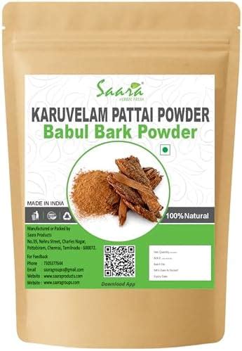 Saara HERBAL FRESH Karuvelam Pattai Powder, 101g,Babul Bark,Keekar Bark ...