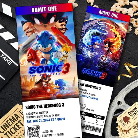 Editable Sonic 3 Movie Ticket, Sonic the Hedgehog 3 Movie Ticket, Sonic ...