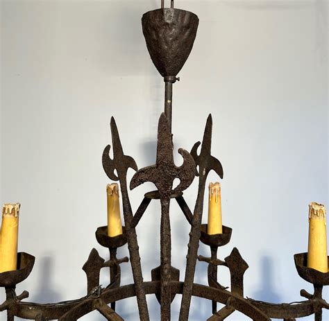 Wrought Iron Chandelier in the Gothic Style. Circa 1950 For Sale at 1stDibs