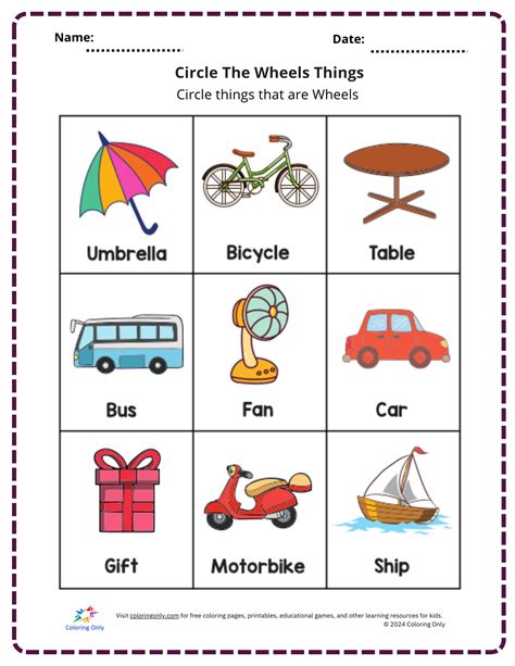 Circle The Wheels Things Free Printable Worksheet