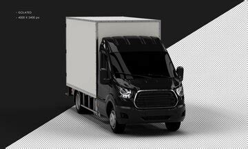 Premium PSD | Isolated realistic shiny black transit box van from right ...