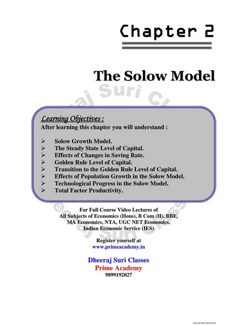 Chapter 2: The Solow Growth Model - Key Concepts & Analysis (ECO103 ...