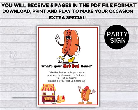 What's Your Hot Dog Name Game, NAME TAGS +signs, Kids Hot Dogs Party ...