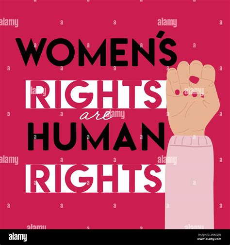Women s rights are human rights poster with raised fist. Woman ...