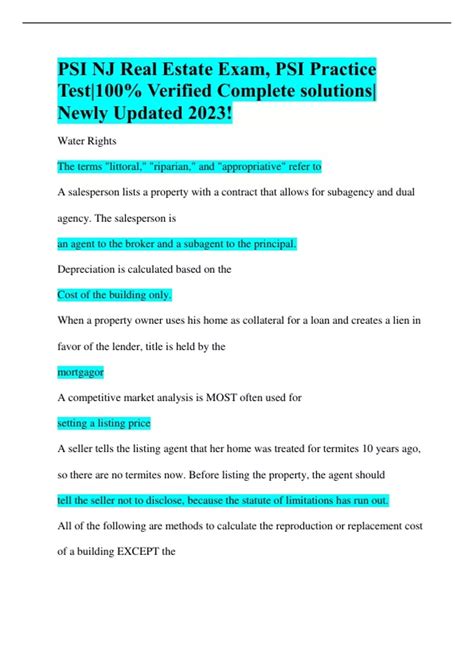 PSI NJ Real Estate Exam, PSI Practice Test|100% Verified Complete ...