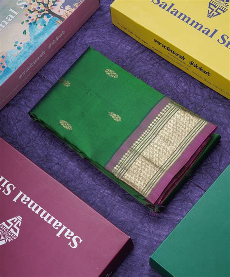 Dual Tone Green Pure Kanjivaram Silk Saree With Contrast Purple One Si ...