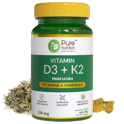 Pure Nutrition Vitamin D3 (Lichen Source) + Vitamin K2 (Mk-7 55Mcg) 600 ...