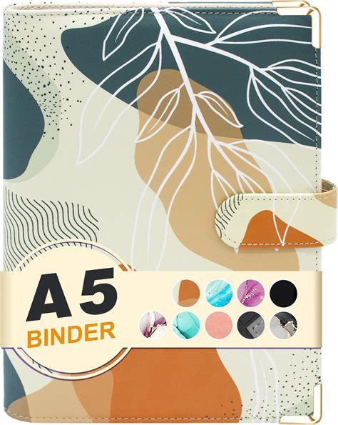 A5 Refillable 6 Ring Faux Leather Budget Binder,Mini Notebook Binder ...