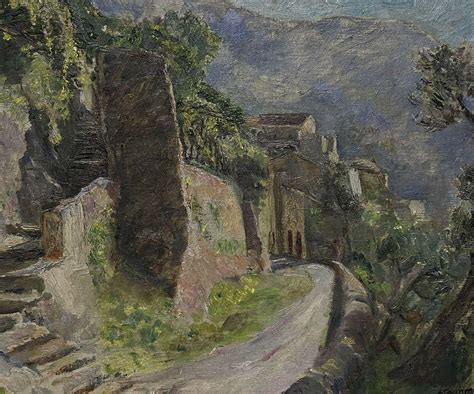 French School - 1900's French Impressionist Signed Oil Painting View of Old Chateau Steps For ...