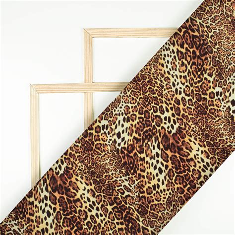 Orange And Black Leopard Animal Pattern Digital Print Crepe Silk Fabri ...