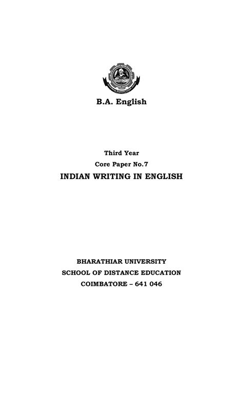 B.A.English - Indian Writing in English 3rd yr 101 - B. English Third ...