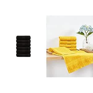 Trident Set of 12 Wash Towels Black & Mustard Yellow : Amazon.in: Home ...