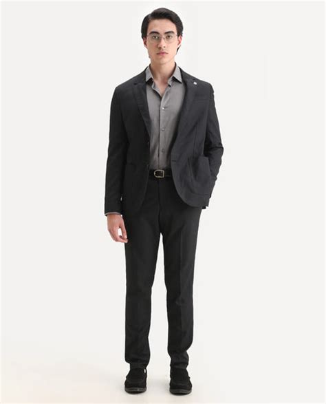 Rare Rabbit Men's Zanza Black Polyester Plain Tailored Fit Full Sleeve
