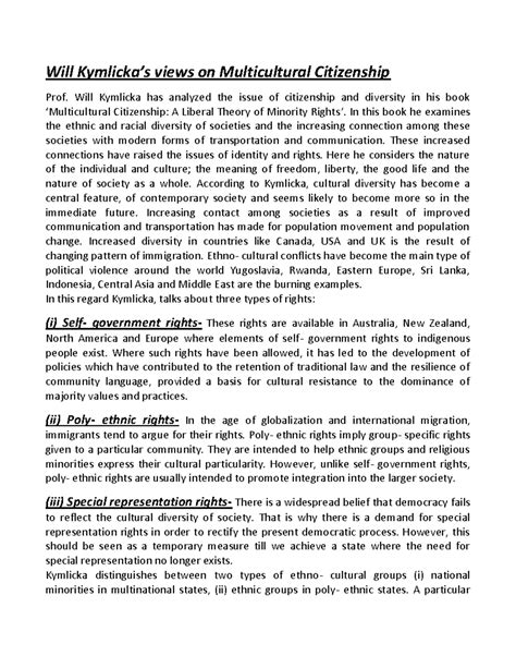 Will Kymlicka's views on Multicultural Citizenship - Will Kymlicka has ...