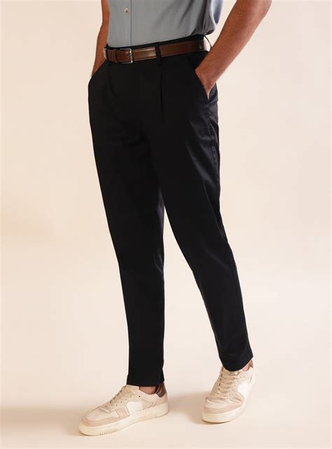Obsidian Satin Chino Casual Black Solid Chino for Men Online | Andamen