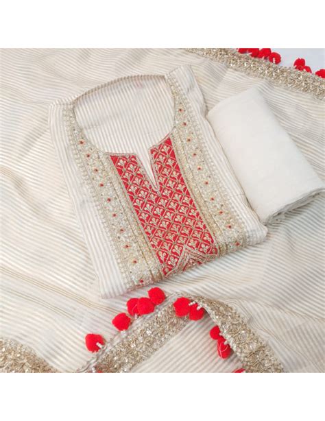 Set 13-9th Oct - Beige Striped Designer Silk - Amazing Red Neck - With ...