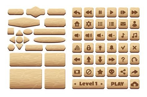 Premium Vector | Wooden buttons game ui asset icons vector illustration