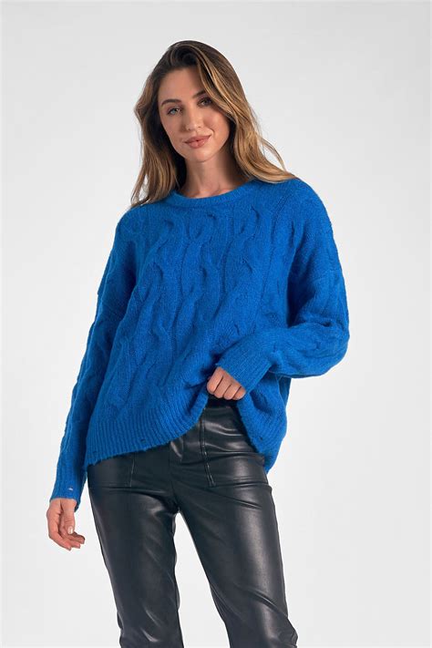 Elan Cobalt Blue Jolly Cable Knit Sweater at Maria Vincent Boutique