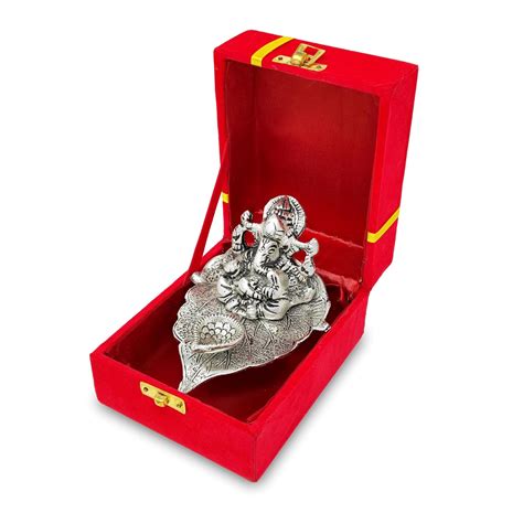 Buy BENGALEN Ganesh Statue Idol German Silver Ganesha on Leaf Diya Oil ...