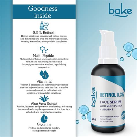 Bake 0.3% Retinol Face Serum with 2% Multi Peptides for Anti Aging & S ...