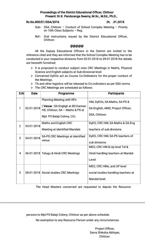 AP Conduct of School Complex Meeting–Priority on 10th Class Subjects