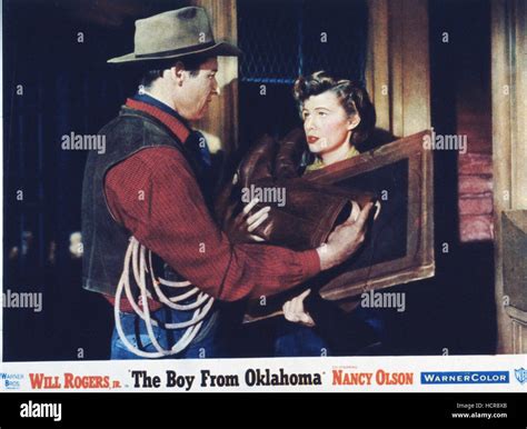 THE BOY FROM OKLAHOMA, l-r: Will Rogers Jr., Nancy Olson on lobbycard ...