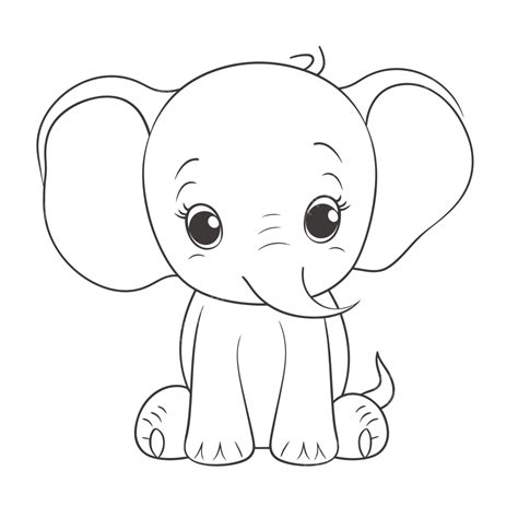 Baby Elephant Outline Drawing