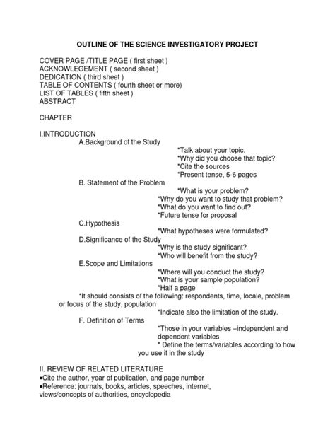 Science Project Outline Template 的图像结果