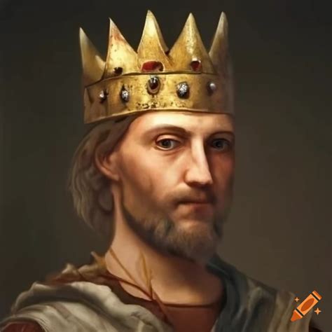 Portrait king of the franks, x century, medievale crown on head