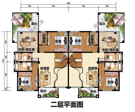 18×13.8米双拼别墅户型方案图，客厅挑空共用堂屋_盖房知识_图纸之家