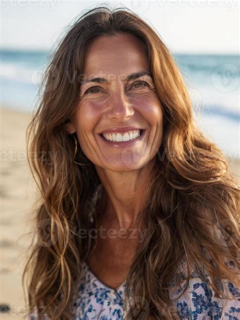 Portrait of a happy smiling confident middle-aged Spanish woman ...