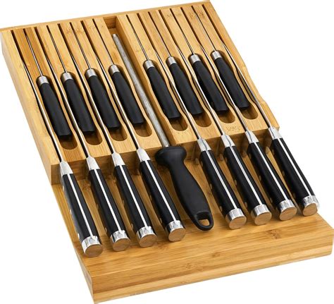 Amazon.com: Homemaid Living In Drawer Knife Block Bamboo, Holds 16 ...