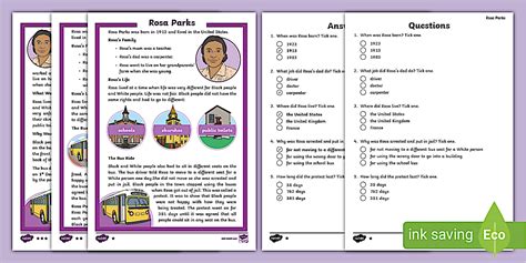 KS1 Rosa Parks Differentiated Reading Comprehension Activity