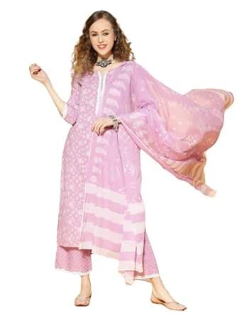 Buy INDO ERA Women's Lavender Printed Straight Kurta with Pant ...